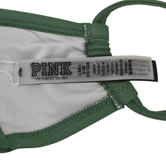 Victoria Secret Pink Swim Bikini Top Large Green Solid Wrap Halter - Picture 3 of 5